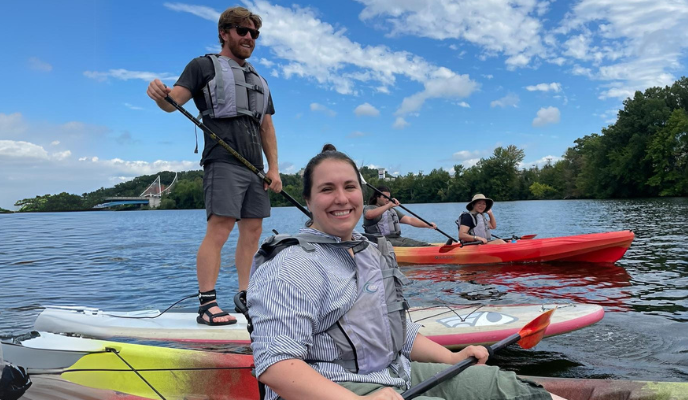 students in canoe