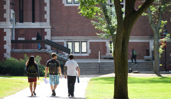 students walking to jefferson building