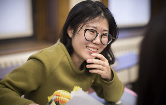 female student in class