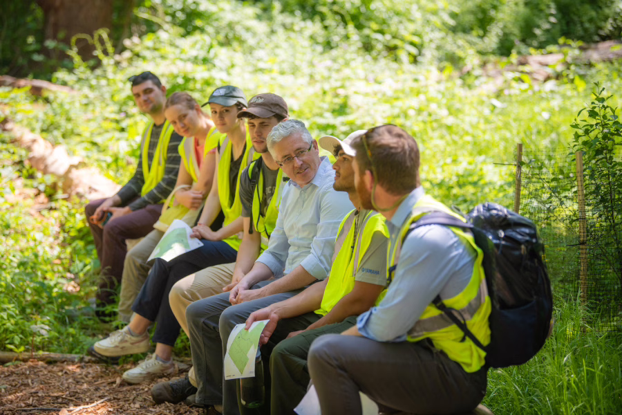 HERO students talk with Professor John Rogan in the Hadwen Arboretum