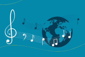 illustration drawing of earth with musical notes