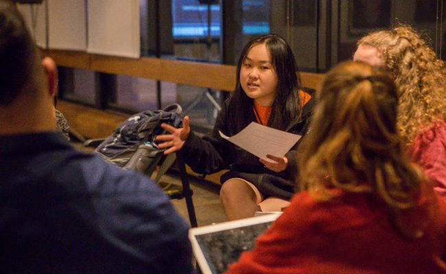 students talking with each other