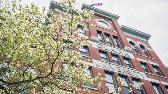 Jonas Clark Hall with flowers