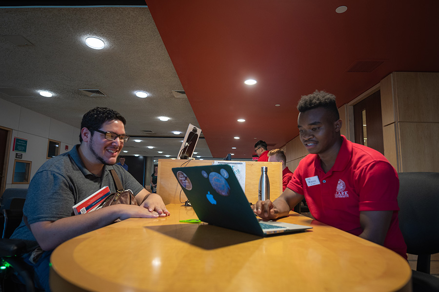 student worker working with customer