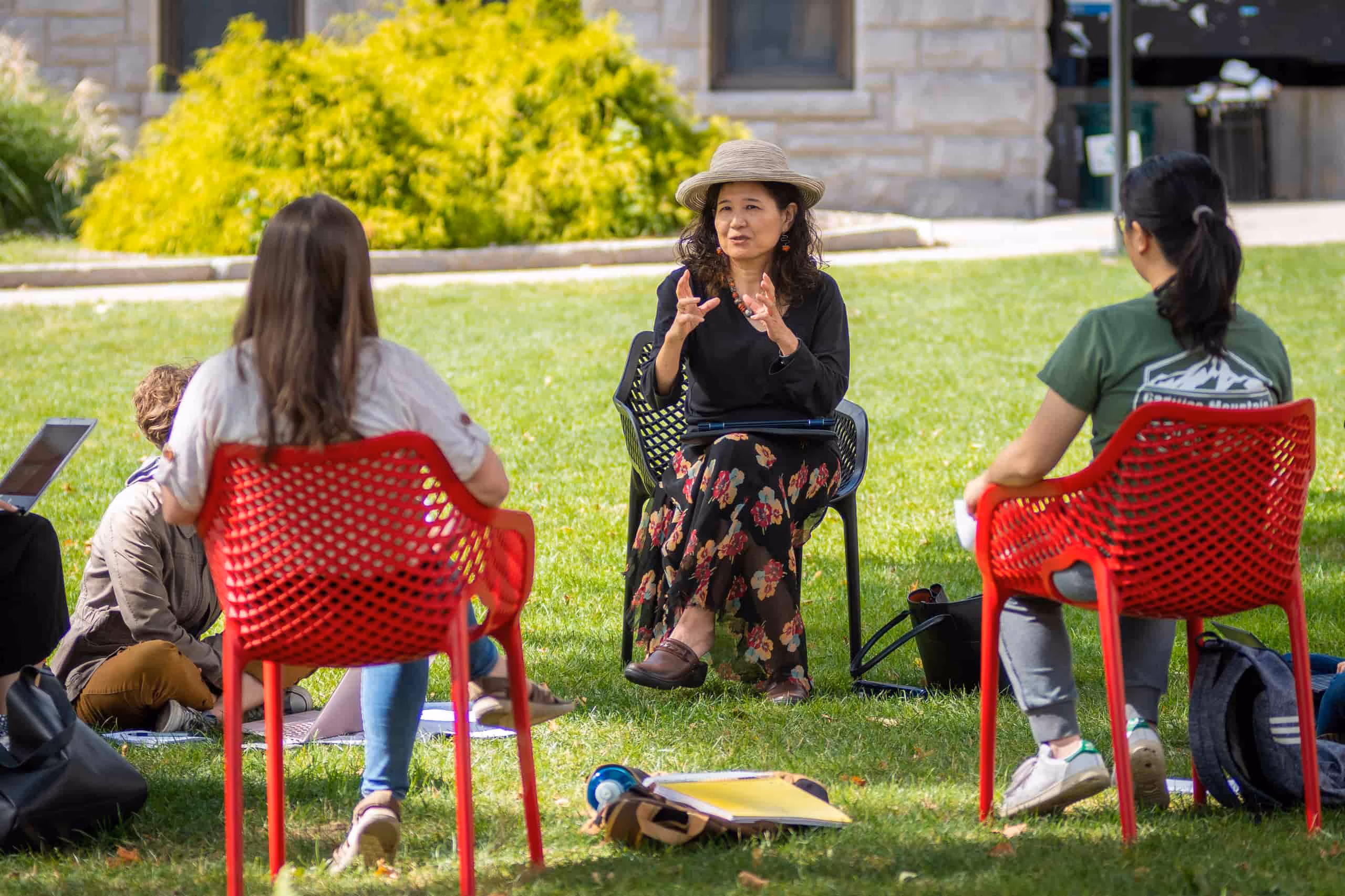 Yuko Aoyoama teaches her class outdoors