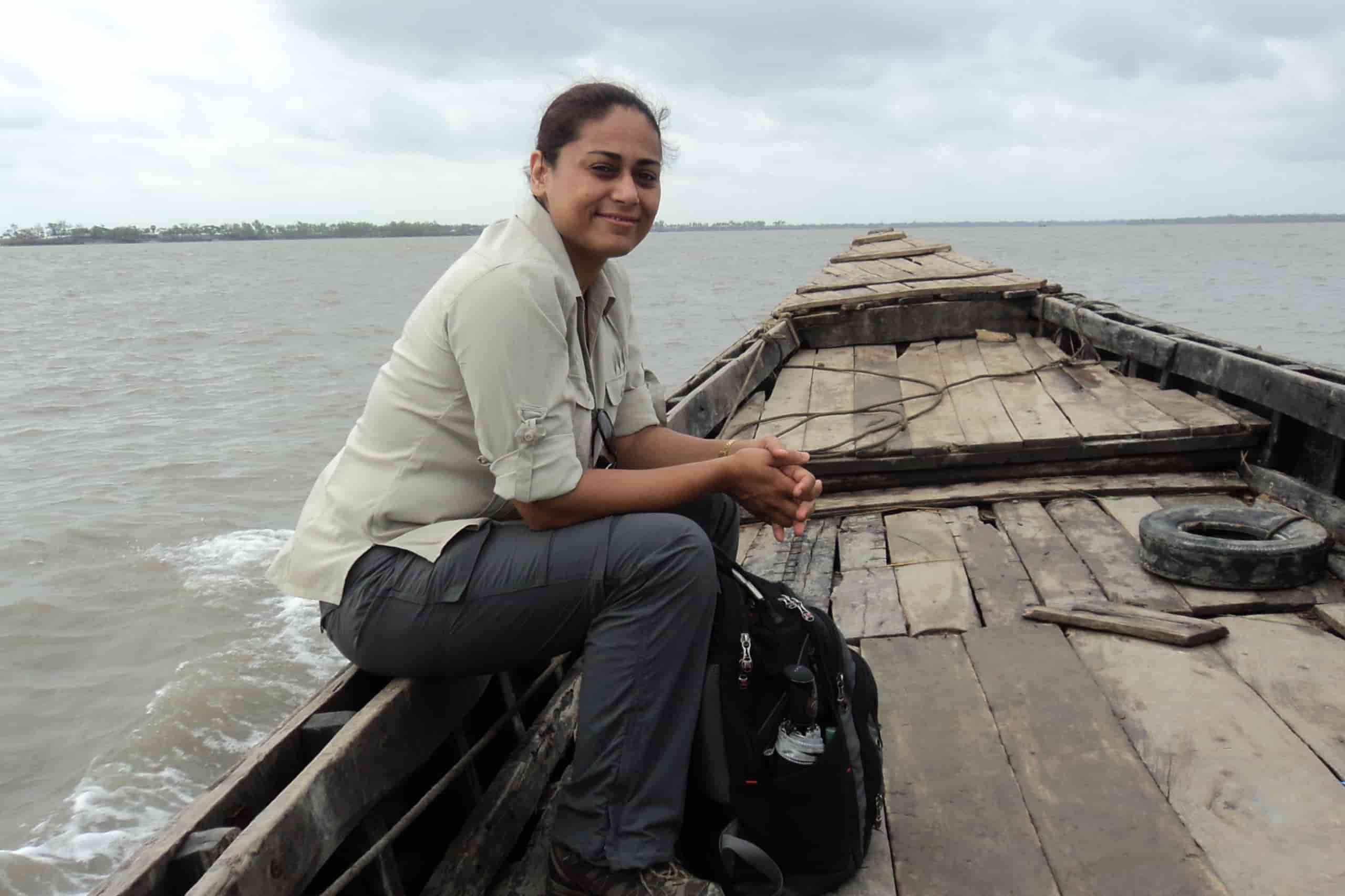 Rinku Roy Chowdhury takes a boat to a research site