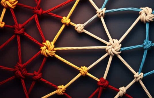 multi-colored ropes tied together to form a strong network