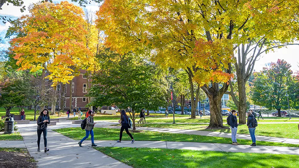 Students walking across campus