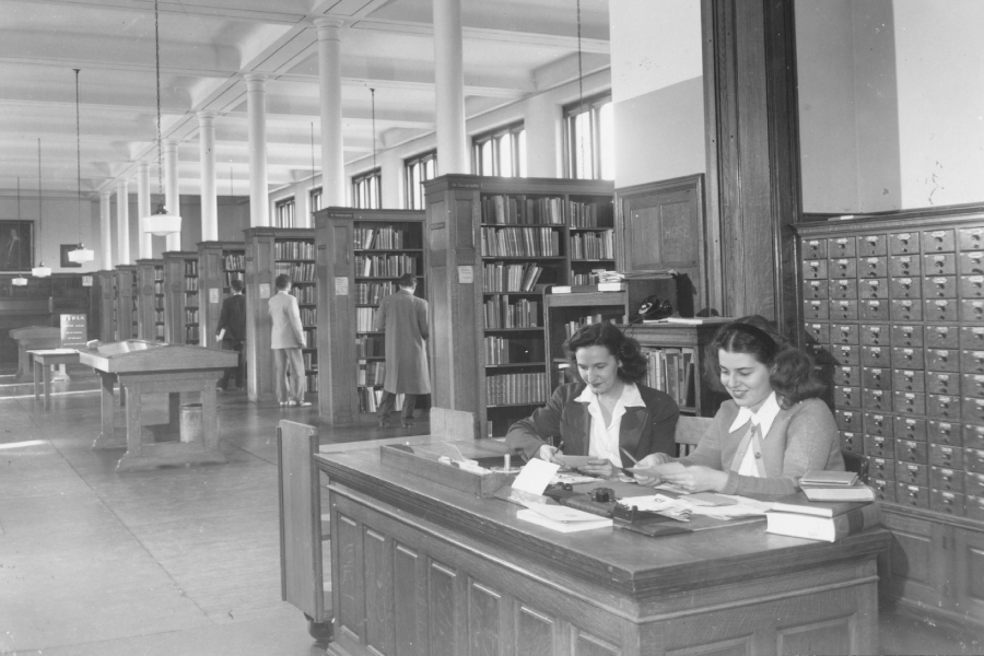 A view of the “Old Library” (now Jefferson Academic Center) prior to the construction of the Robert H. Goddard Library in 1969. The main entrance, which was on Main Street, is now sealed.