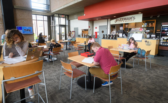 students sitting in Jazzman's cafe