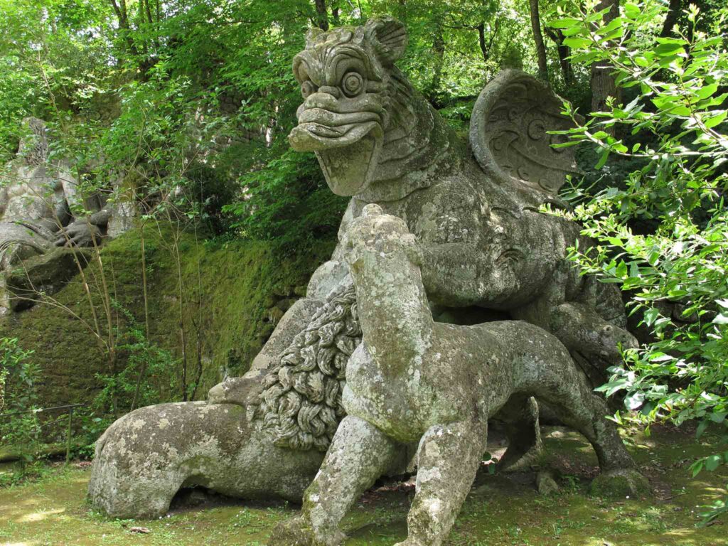 A monster statue from Bomarzo Italy, the subject of professor John Garton's research.