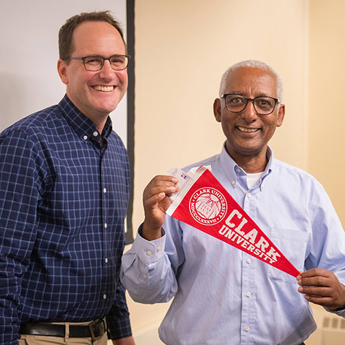 Professor Morgan Ruelle with Teferi Abate, a senior research anthropologist at Yale and an expert on agrarian practices in Ethiopia’s Wollo region.