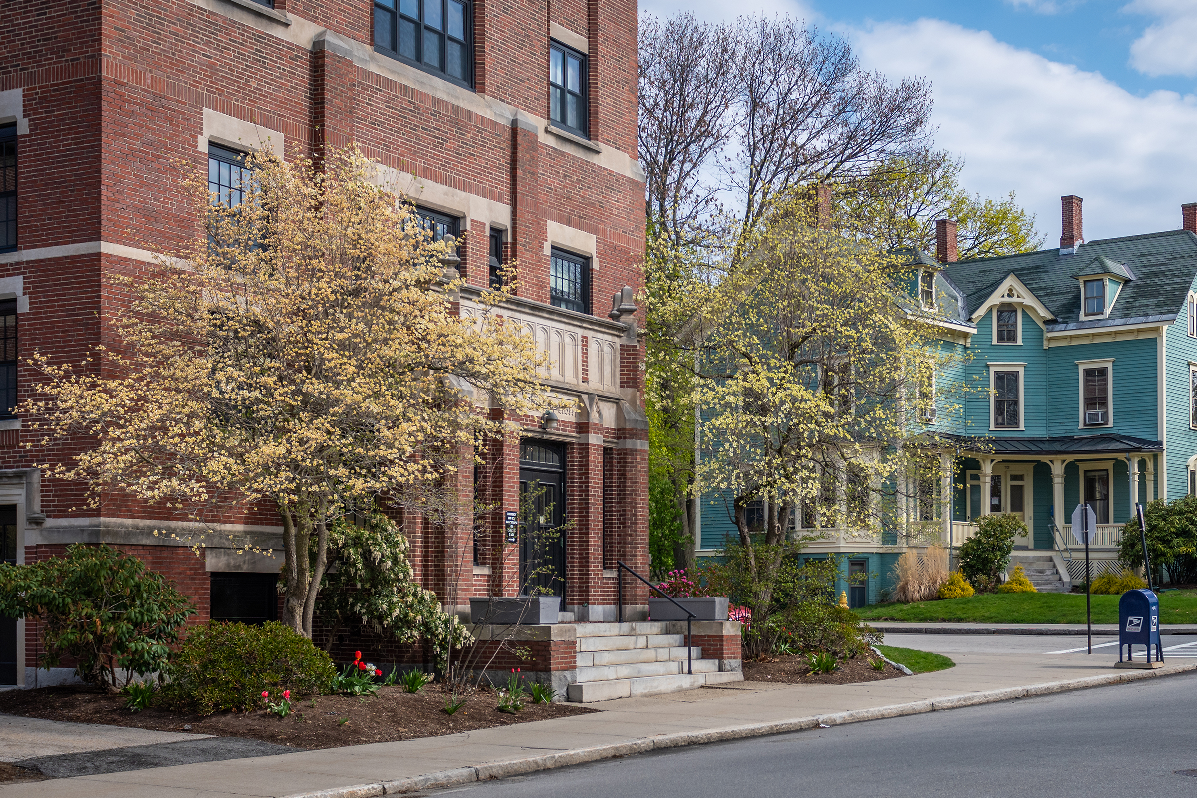 Estabrook Hall - side view in the spring