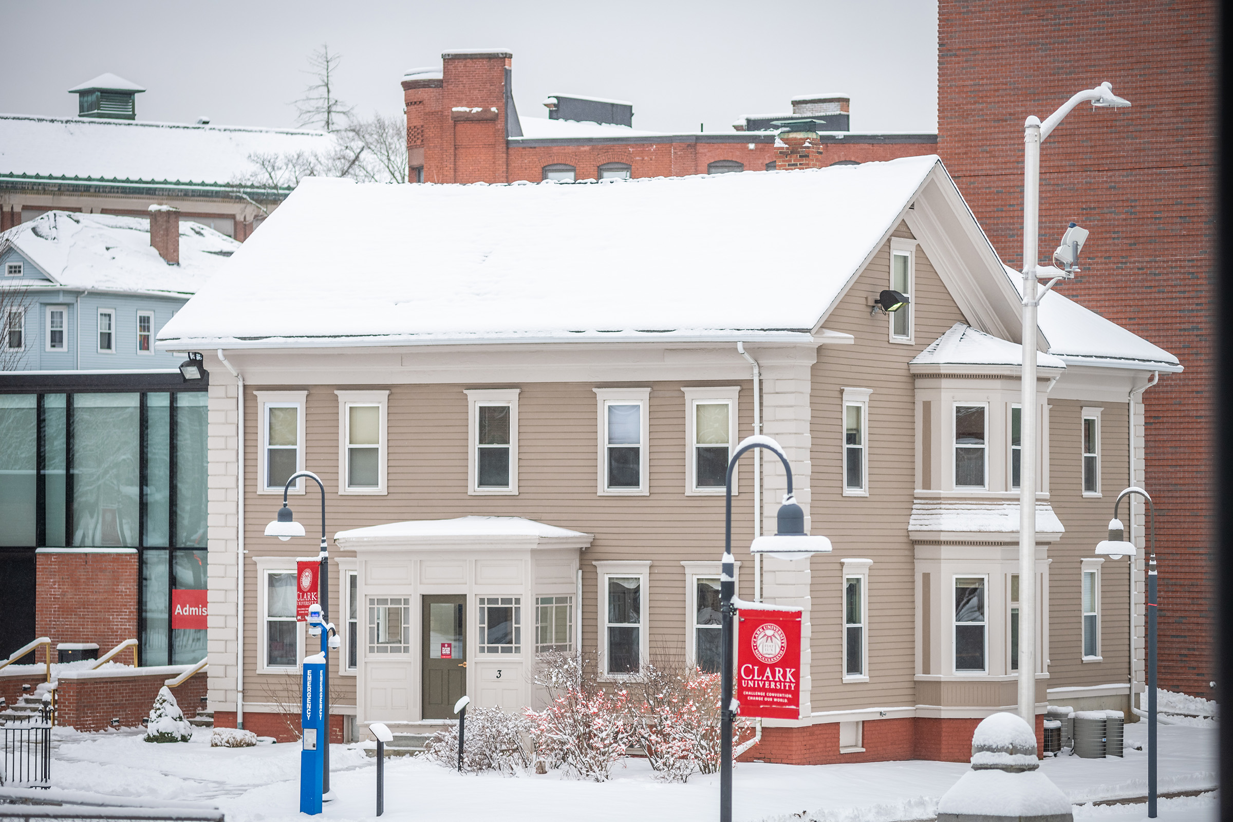 John and Kay Bassett Admissions Center - winter scene