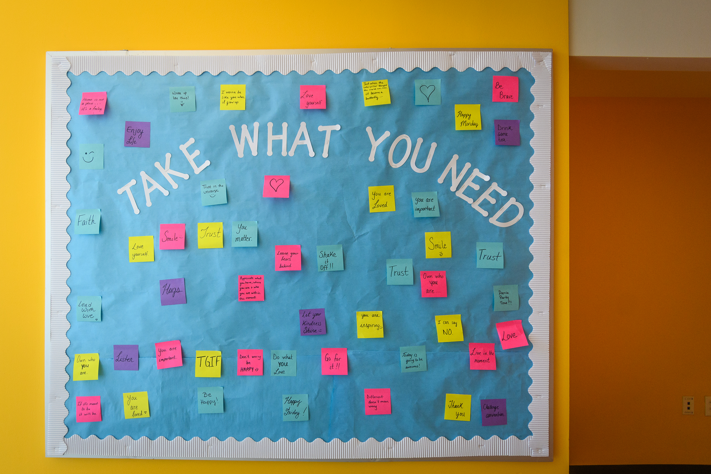 blackstone residence hall - board with stickies on it