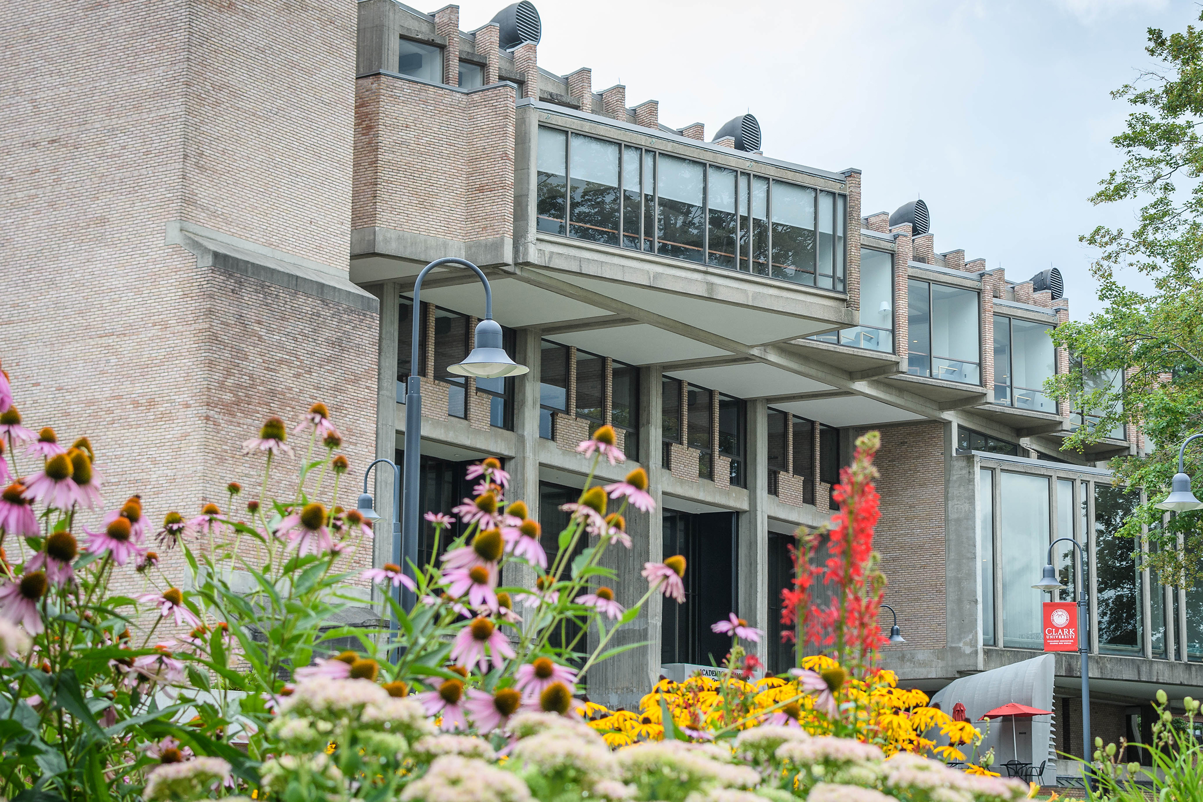Goddard Library - flower garden infront of library