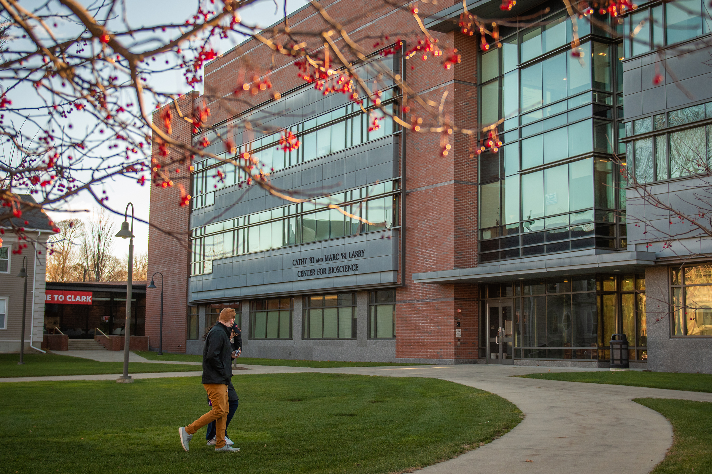 Lasry Center for BioScience - students walking up path