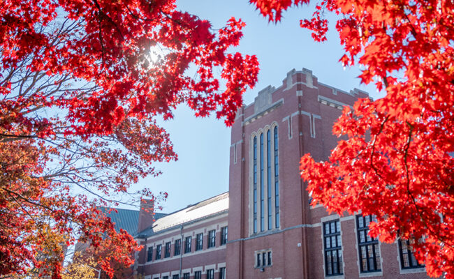 Jefferson academic center with fall leaves