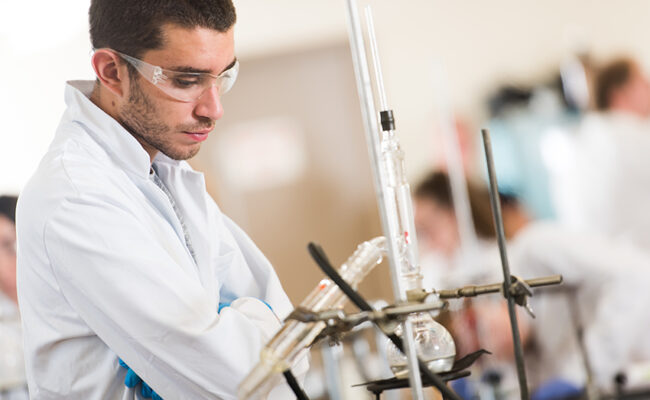 Arthur M. Sackler Sciences Center - young man looking over lab material