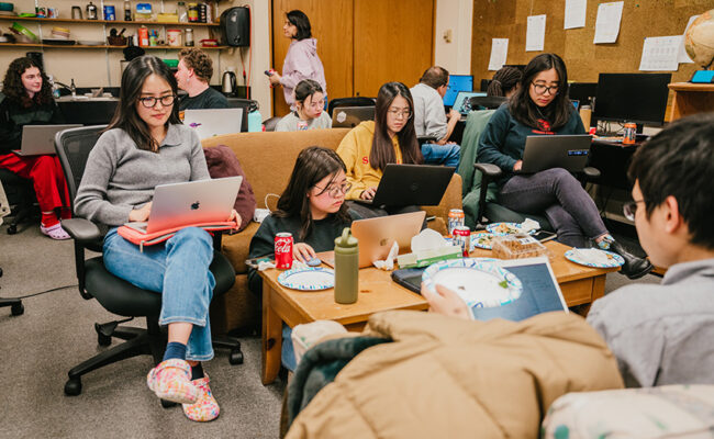 Students involved in Mapathon in Geography Building room