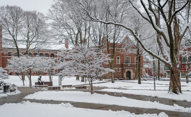 winter scene for Geography Building