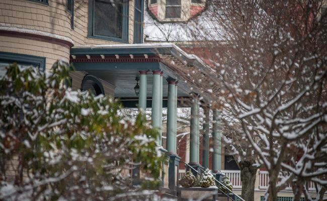 Harrington House - President's House - front porch in winter