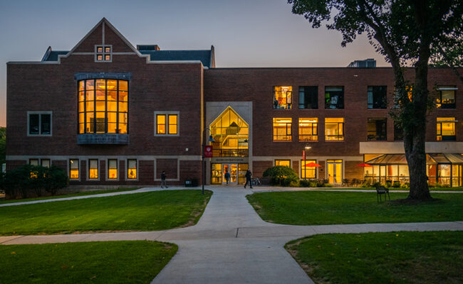 Higgins University Center night time view