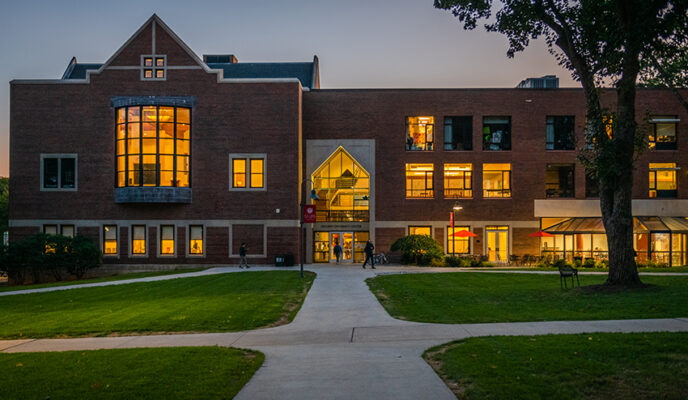 Higgins University Center night time view