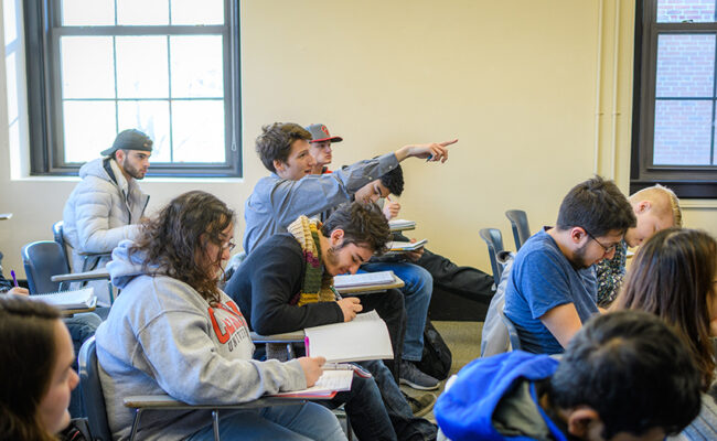 classroom full of students in math physics building