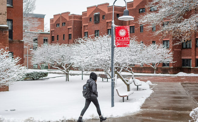 Maywood Residence Hall winter snow