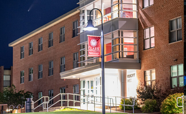 Wright Residence Hall NIGHT SHOT WITH COMET