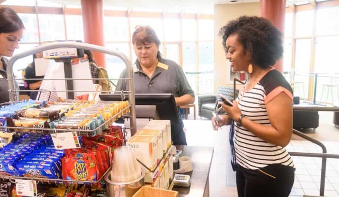 A student buys a meal