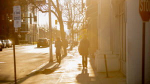 students walking down main street, worcester