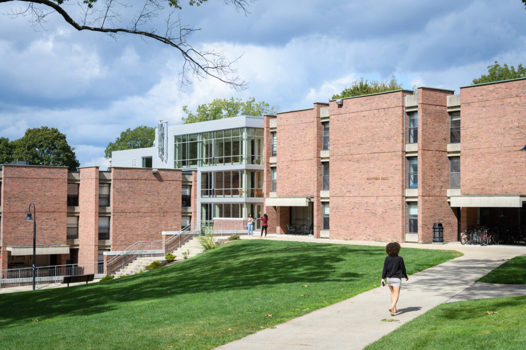 brick residence hall on campus