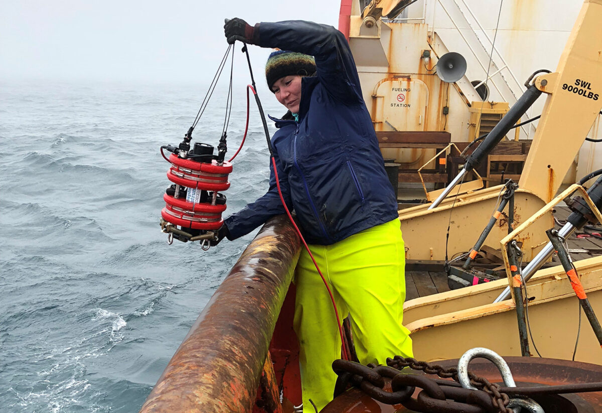 Karen Frey aboard the research vessel
