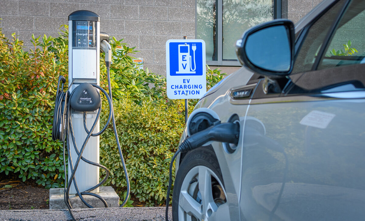Electric vehicle charging station at Clark University