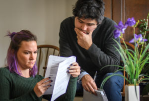 Kelsey Meisenhelder and Nick Geron study the syllabus
