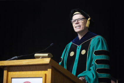 President David Angel speaks at Clark University Commencement