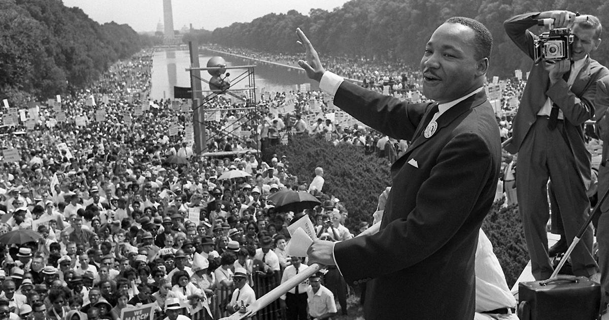 Martin Luther King at one of his most famous speeches, "I Have a Dream," in Washington, D.C.
