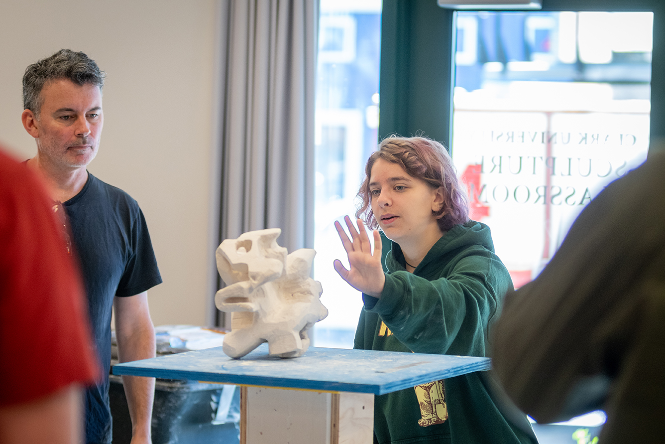 Professor and students work in new sculpture studio