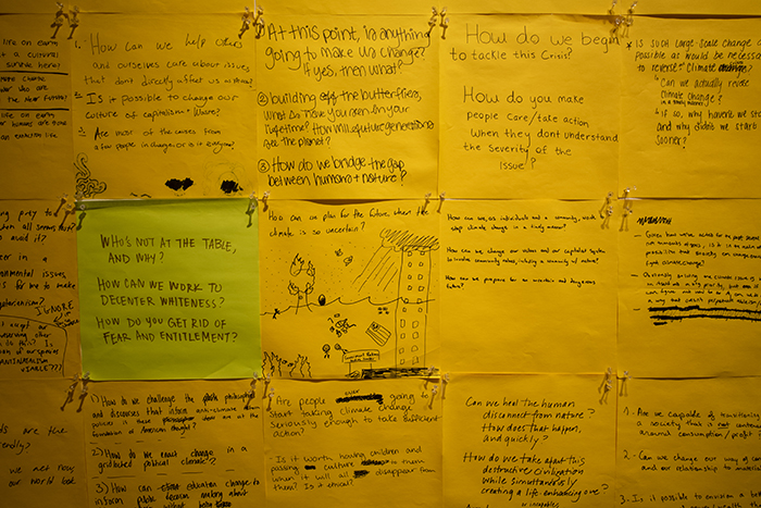 Close-up view of visitor contributions to The Uncertain Human Future: A participatory exhibit 