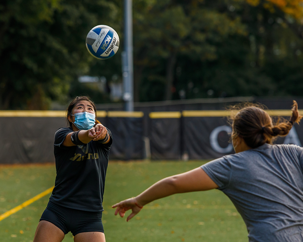 Women's volleyball team practices 