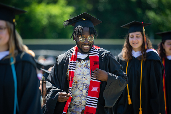 Members of the Class of 2021 line up to receive their bachelor's degrees.