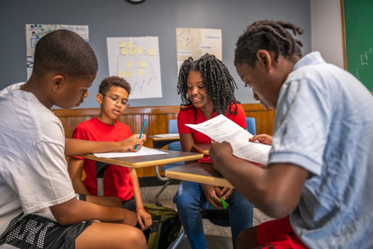 students at table