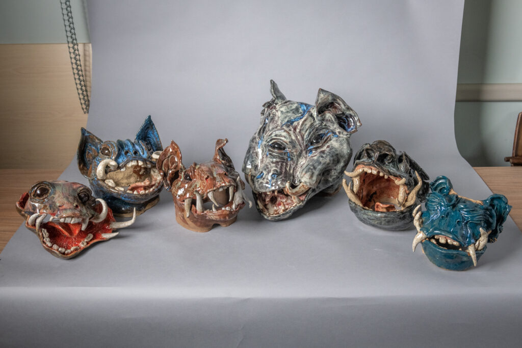 A clay gargoyle head made by Brynn Keevil '23