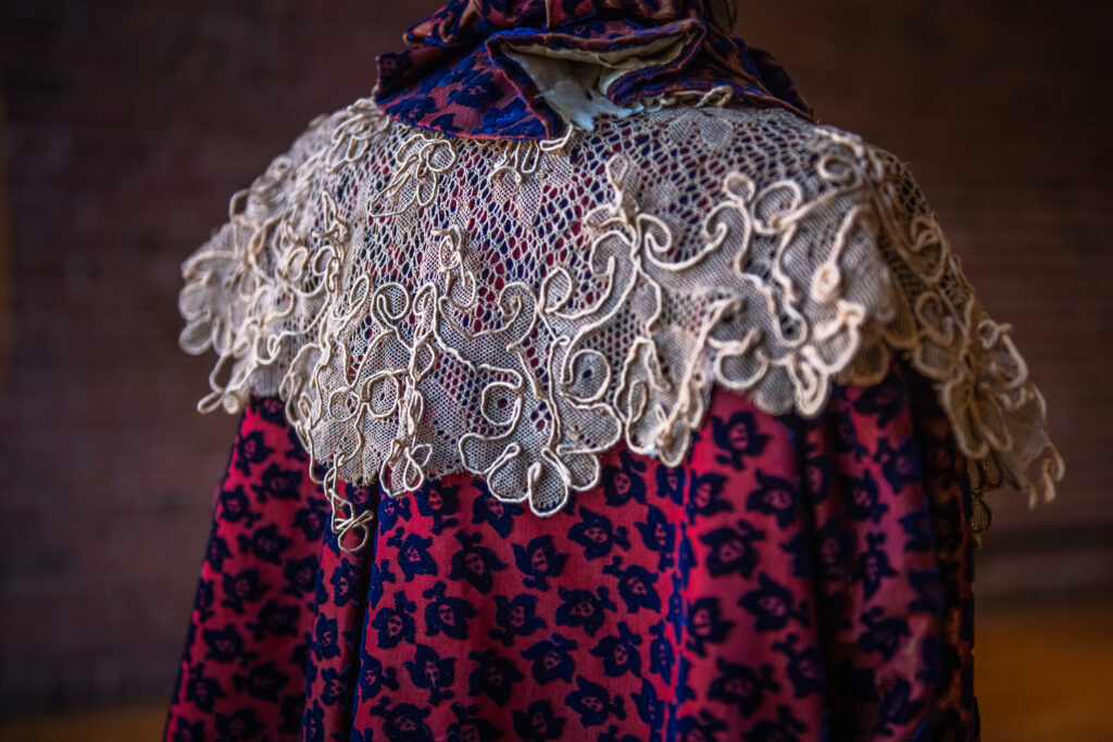 Garments on display in a fashion exhibit arranged by Maia Snyder '23, M.A. '24.