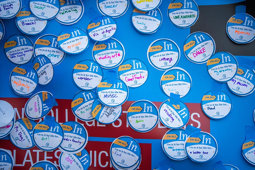 A message board filled with things students value on a participatory board filled with statements of hope created during #FreshCheckDay, Clark University