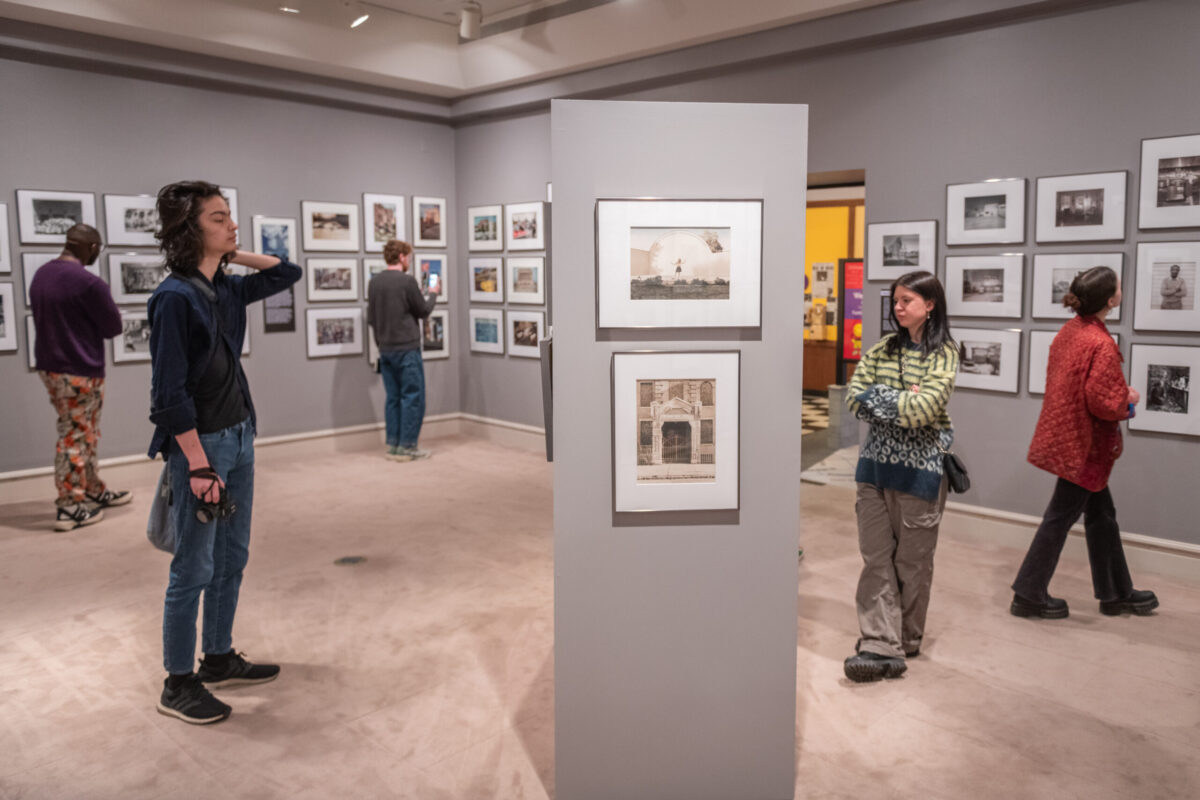 students looking at artt in museum