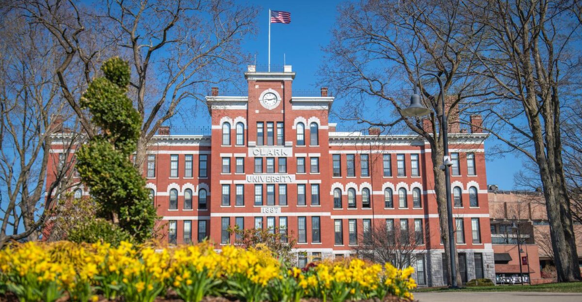 Spring flowers and Jonas Clark Hall