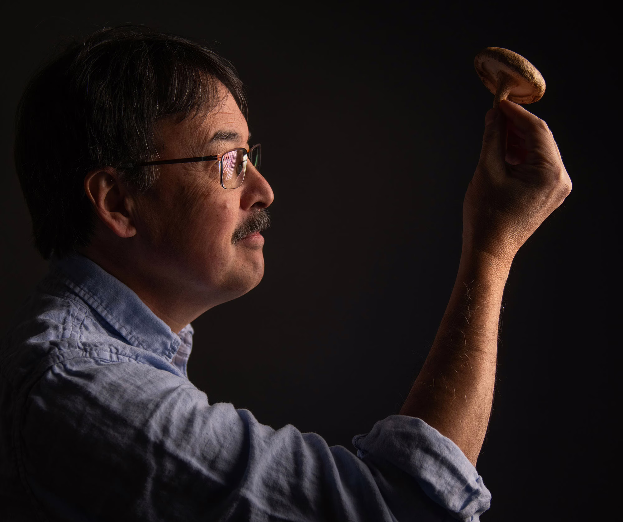 David Hibbett holding a mushroom